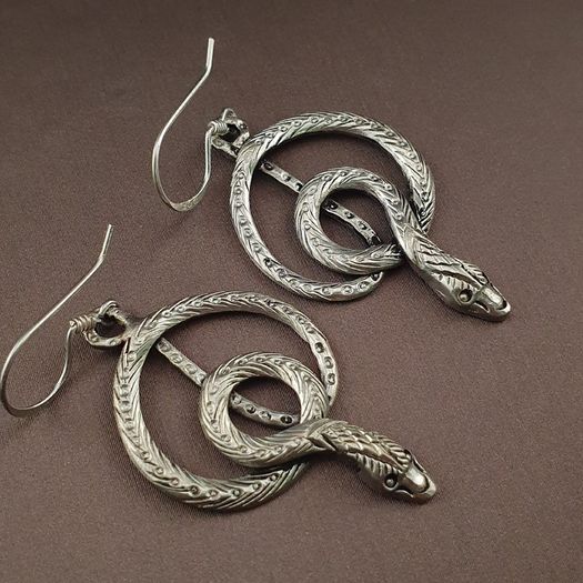 Vintage Snake Brass Earrings Long Dangle Statement Jewelry for Boho & Tribal Style