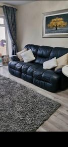 3 seater navy blue leather sofa