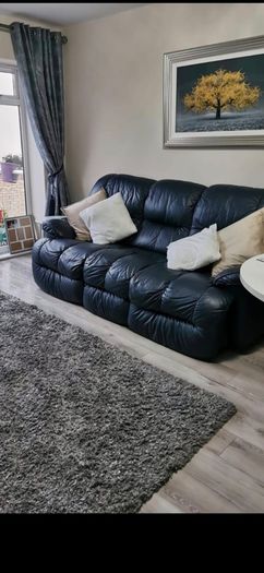 3 seater navy blue leather sofa