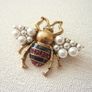Honey Bee Pearl Crystal Brooch Pin Image 5