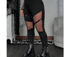 BNWT Rock Style Leggings with Studs & Fishnet insert size 18