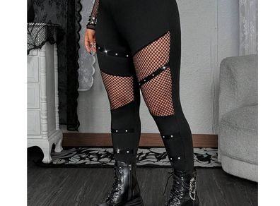 BNWT Rock Style Leggings with Studs & Fishnet insert size 18