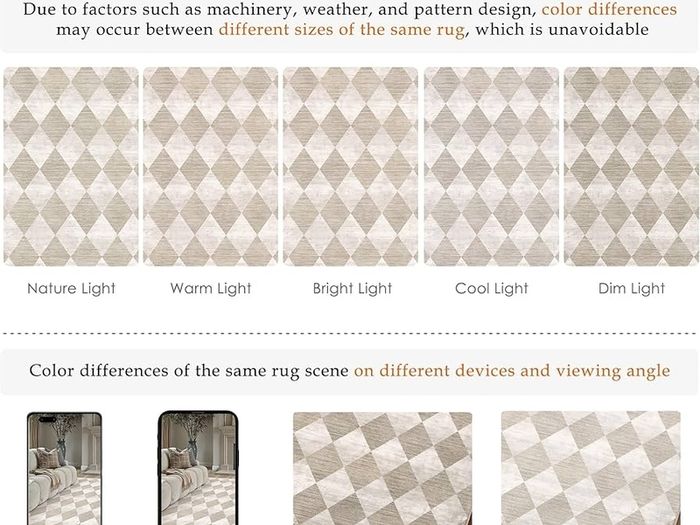 Rugs Living Room Area Rug 200x300cm Beige Bedroom Large Checkered Carpet Washable Non Slip Lounge Office Dining Room Soft Low Pile Modern Geometric Carpets
