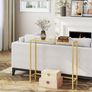 Tempered Glass Sofa Table, Gold Slim Hallway Table, 75 x 22 x 80 cm, for Living Room, Entryway, Hallway, Metal Frame, Sturdy, Gold Image 3