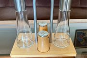 Vintage Bodum Oil Vinegar Salt Pepper Cruet Set by Georg Fontana Danish Beechwood with Aluminum 1990s