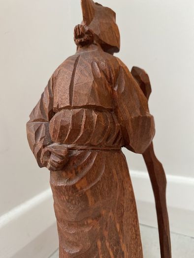 Vintage Wooden hand Carved Asian Figurine old Korean woman with a stick