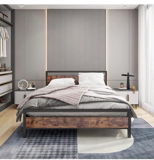 King Size Bed Frame with Wood Headboard