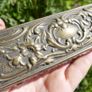 Antique Rectangular Glass Trinket Box Pot  Brass Lid 13cm x 4cm H-4cm Image 4