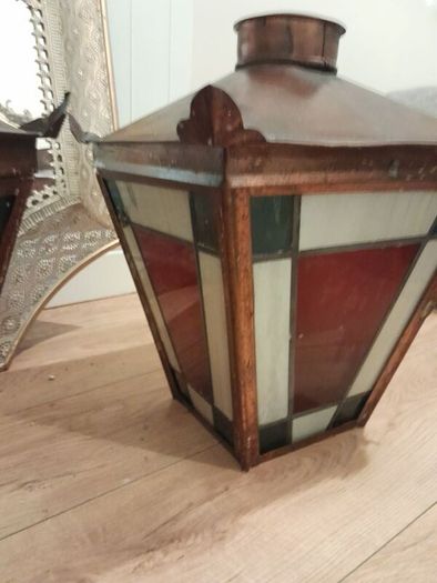 Copper leaded glass lanterns.