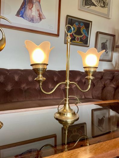 Vintage Repro Double Arm Student Library Desk Lamp Brass Finish 1970s