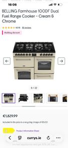Belling range cooker cream 100cm
