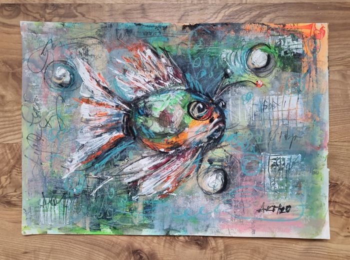 ArtH2o 2025 Lucky Fish, A3 Mixed Media Acrylic on 300gsm Aquarelle Paper