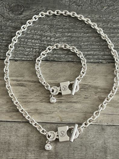 Silver Plated Padlock & Key Necklace & Bracelet