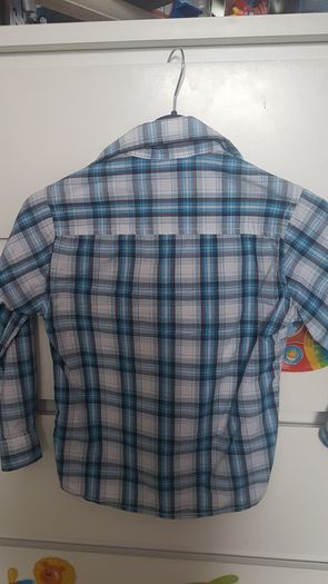 White blue grey checked boy s shirt 110 cm