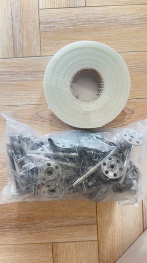 Wall tapes and metal insulation board anchors