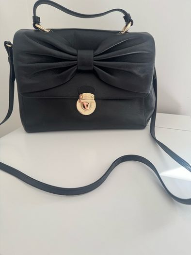 RED V Valentino genuine black leather crossbody bag with large bow and pink interior lining
