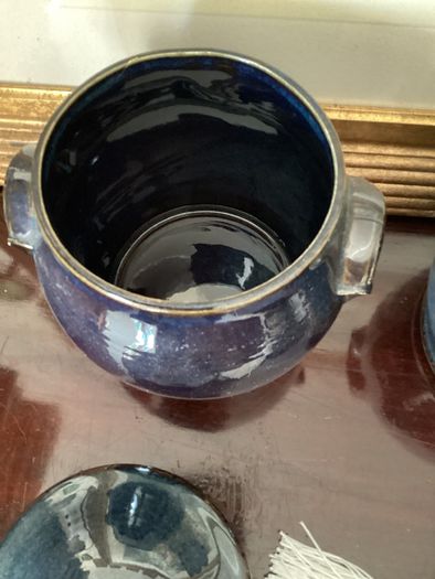 Vintage BHS Brecon Blue Storage Jars Lidded Stoneware Pots Pair