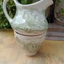 Green transferware , vintage English Ironstone Tableware ,sugar bowl and jug Image 2
