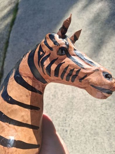 Mid Century Leather 11 Inch Zebra and Foal (Handpainted )