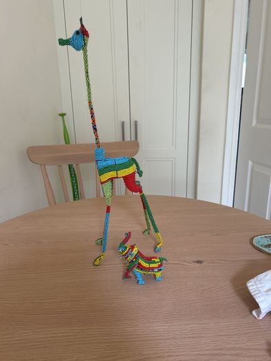 Hand beaded giraffe and elephant
