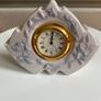 Rare Vintage Lladro Marbella Quartz Desk Clock (5652)  crafted from glazed white porcelain with delicate blue floral details and a gold rimmed face. Image 6