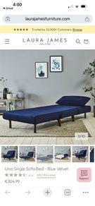 Laura James Una Single Sofa Bed - Blue Velvet