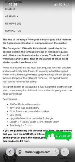 Renegade 1100w 48v electric quad