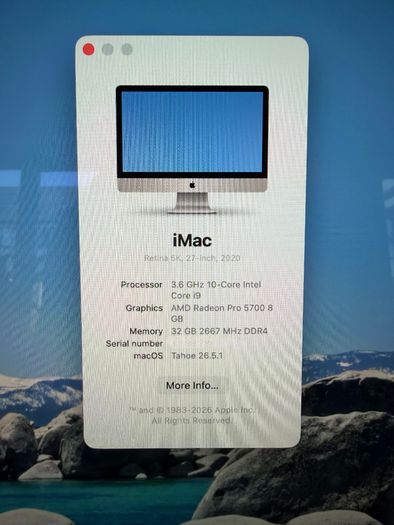 27" 5k iMac 2020 (3.6GHz i9, 32GB Ram)