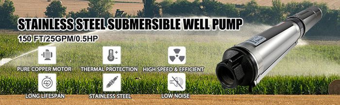 BRAND NEW 4 Inch 0.5HP 25GPM Submersible Deep Well Pump Stainless Steel Water Pump 96L/min 50M Head Garden Agricultural Irrigation