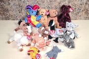Vintage beanie babies soft toy bundle x 13  plush plushies 1990's  bear cat horse sheep giraffe elephant goose