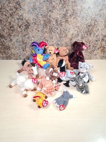 Vintage beanie babies soft toy bundle x 13  plush plushies 1990's  bear cat horse sheep giraffe elephant goose