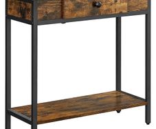 _Console Table, 2 Tier Entrance Table, with Chipboard Drawer and Shelf, 70 x 30 x 70 cm, Steel Frame, Industrial Style, Rustic Brown and Black