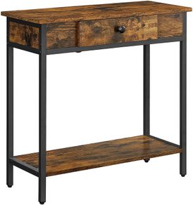 _Console Table, 2 Tier Entrance Table, with Chipboard Drawer and Shelf, 70 x 30 x 70 cm, Steel Frame, Industrial Style, Rustic Brown and Black