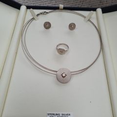 Sterling silver set of Ring, earrings and chain.