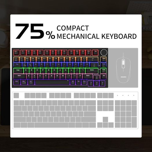 GM326 Mechanical Keyboard,Wired Gaming Keyboard,75% Percent TKL Hot Swappable Compact LED Backlit USB C Mechanical Gaming Keyboards with Knob for PC Windows Mac,QWERTY Layout,Black,Red Switches