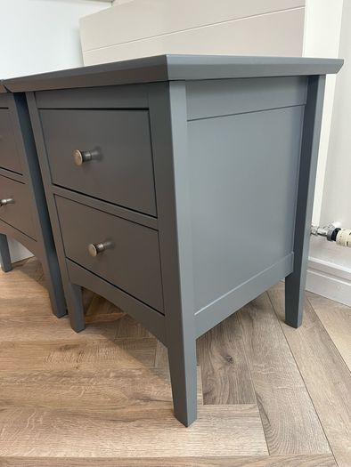Bedside Locker / Table x2 - Wood - Dark Grey