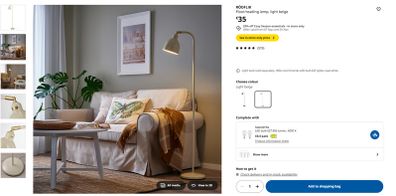 IKEA Rodflik floor reading lamp - light beige