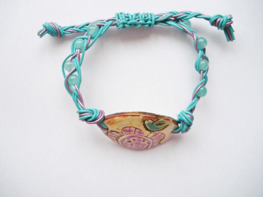 Handmade bracelet,Leather/ceramic bracelet.Jewellery.Gift.One size