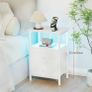 Bedside Table with Charging Station, Side Table with LED Light, Nightstand with 2 Fabric Drawers and Open Storage Shelf, Small Bedside Cabinet for Living Room, Bedroom, White Image 8