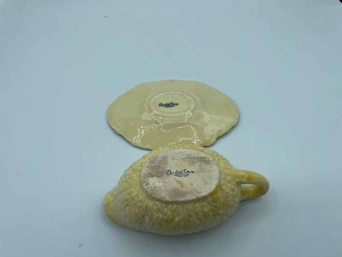 Vintage Carlton Ware Yellow Cabbage Leaf Sauce Boat Jug Underplate England