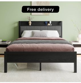 Double Bed Frames with Wooden Storage Headboard