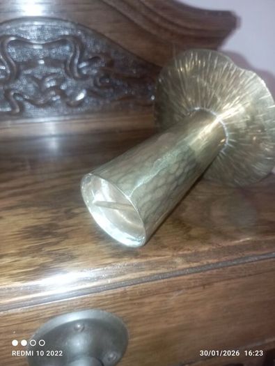 Arts & Crafts Brass & Copper Large Mushroom Shaped Salt & Pepper Shakers (Donegal, Makers Stamp)