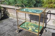 Vintage Drinks Tea Trolley - Gold Metal Wood Effect Cocktail Cart