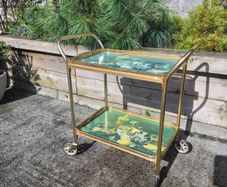 Vintage Drinks Tea Trolley - Gold Metal Wood Effect Cocktail Cart