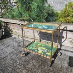 Vintage Drinks Tea Trolley - Gold Metal Wood Effect Cocktail Cart