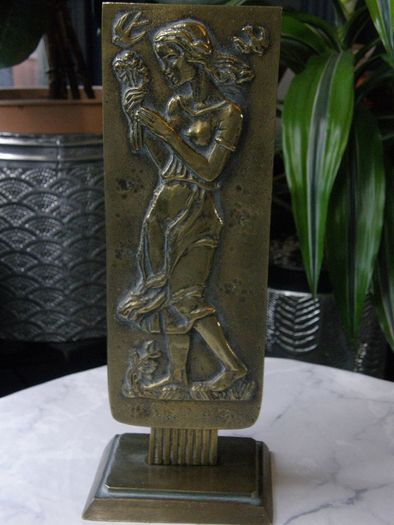 Art Deco Bronze Vase Oscar Antonsson Ystad Sweden Fiddler and Woman Relief 1930s to 1940s