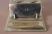 Antique brass inkwell and desk calendar set