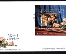 1999 Guernsey Royal Wedding of Prince Edward and Miss Sophie Rhys-Jones Miniature Sheet Commemorative Stamps Official First Day Cover (FDC)