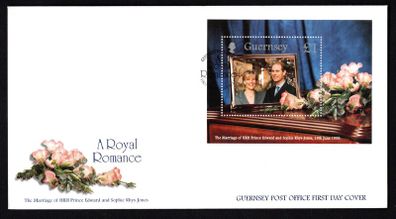 1999 Guernsey Royal Wedding of Prince Edward and Miss Sophie Rhys-Jones Miniature Sheet Commemorative Stamps Official First Day Cover (FDC)