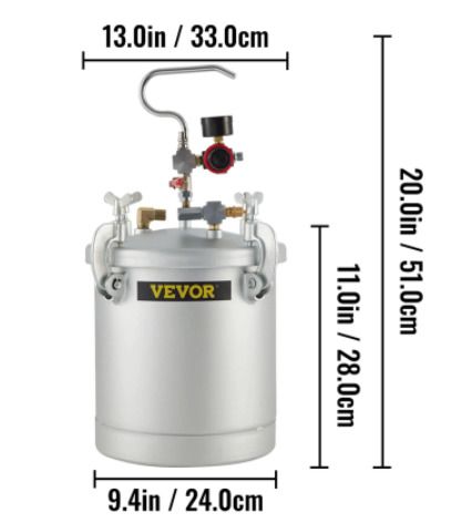 2-1/2 Gallon Pressure Feed Paint Tank Pot Spray Gun Sprayer System Air Fluid Hoses for House Keeping or Commercial